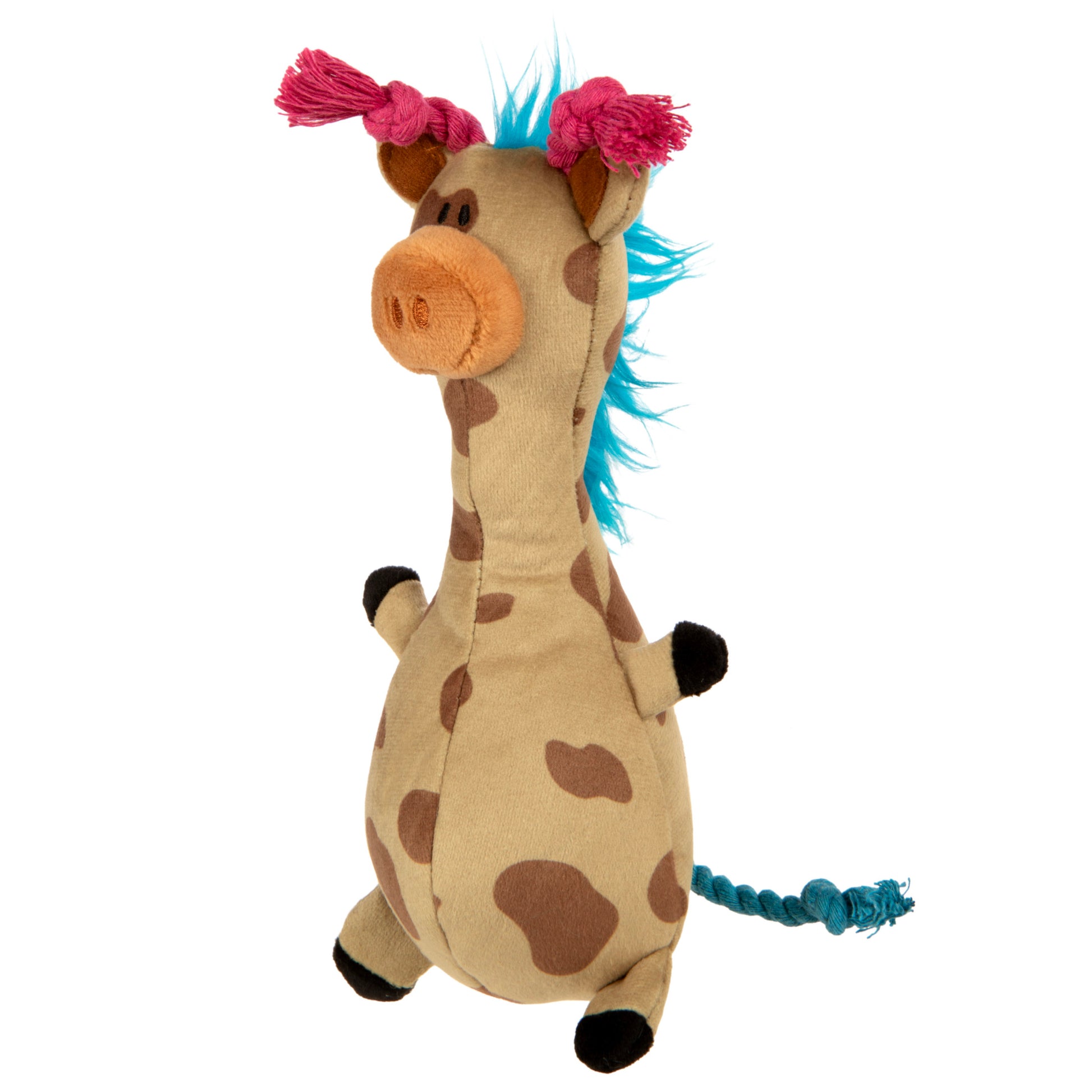 Tough 'N Fun Long Neck Giraffe Plush Squeaky Chew Guard Dog Toy, Tan Small