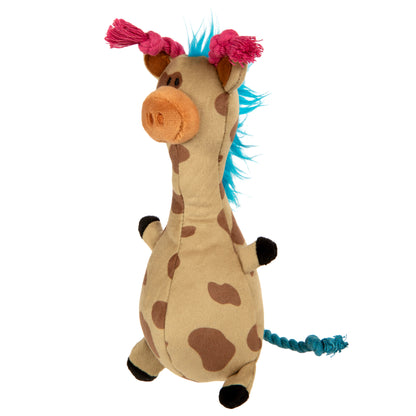Tough 'N Fun Long Neck Giraffe Plush Squeaky Chew Guard Dog Toy, Tan Small