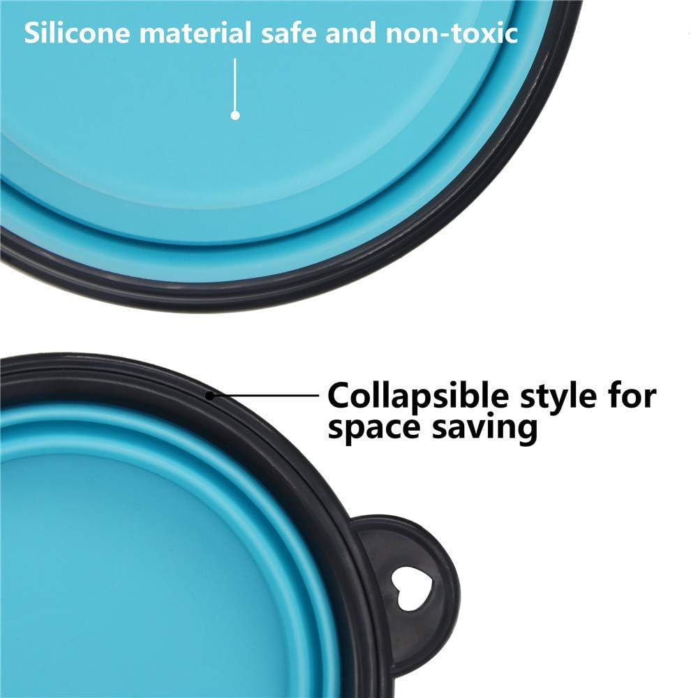 Travel-Friendly Collapsible Pet Bowls - 2 Pack Silicone Feeders for Dogs & Cats, Perfect for Food & Water on the Go (Light Blue & Light Green)