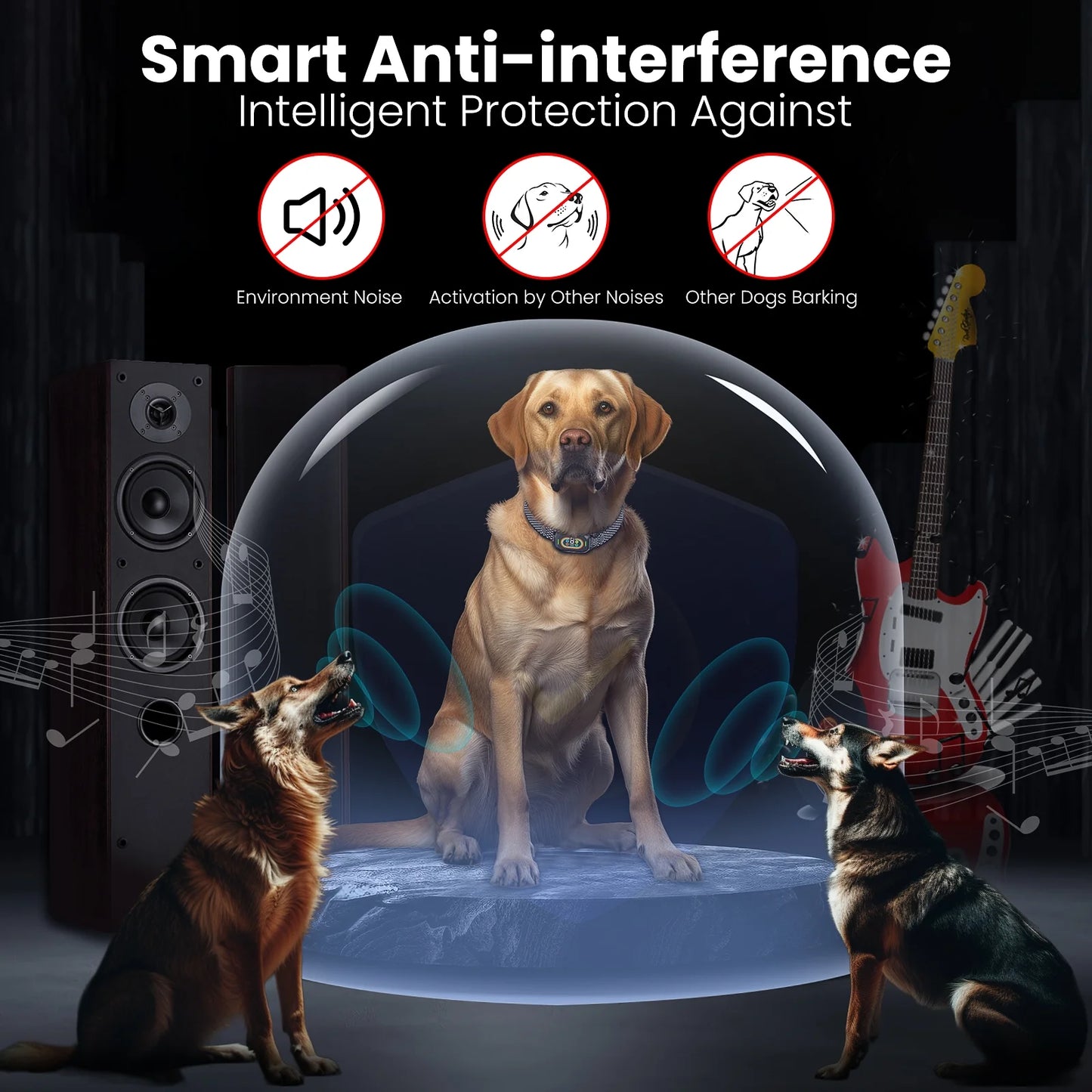 Dog Shock Collar for Large Dogs,Smart Bark Collar,Rechargeable anti Barking Training Collar with 7 Adjustable Sensitivity, with Beep Vibration