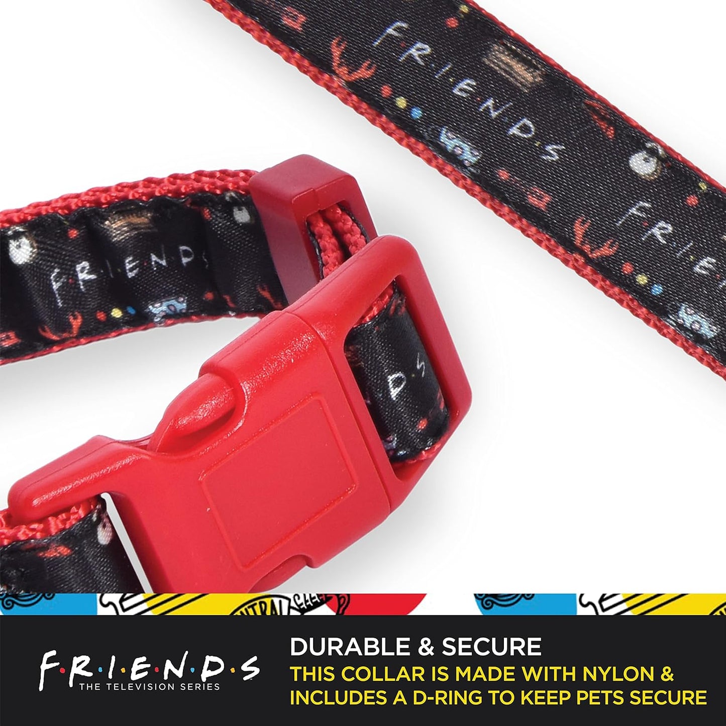 Friends Merchandise: Premium Dog Collar for Medium Dogs, Black with D-Ring