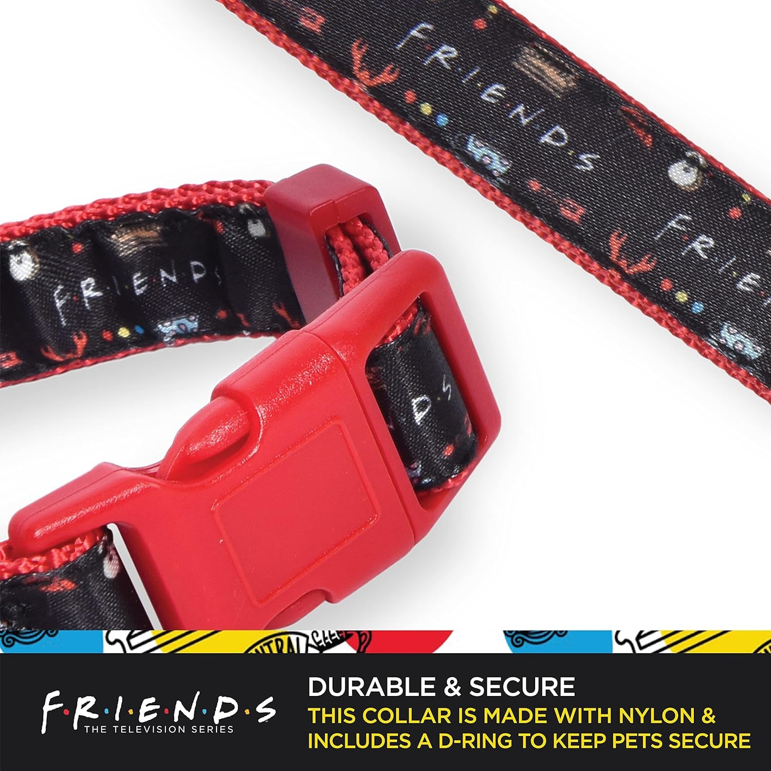 Friends Merchandise: Premium Dog Collar for Medium Dogs, Black with D-Ring