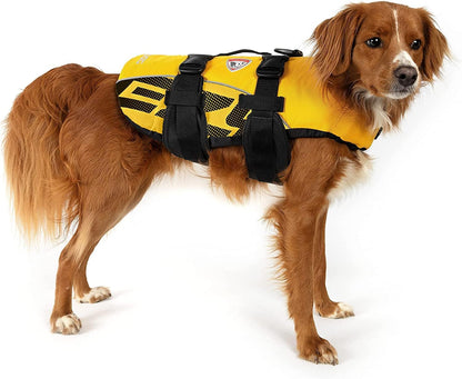 DFD Dog Life Jacket - Adjustable & Reflective Safety Vest for Swimming - Enhanced Flotation with Durable Grab Handle - Medium Size, Bright Yellow
