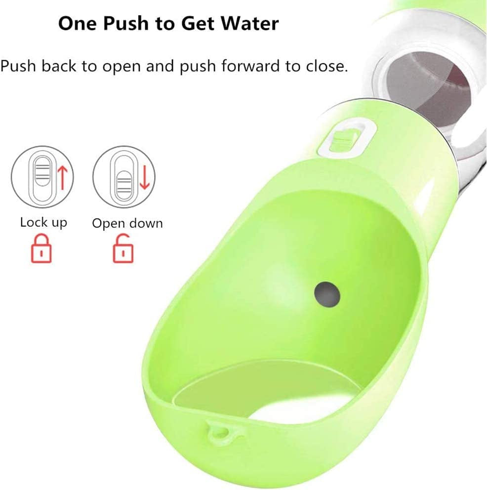 Ultimate Portable Dog Water Bottle with Leak-Proof Dispenser and Integrated Food Container - Perfect for Outdoor Adventures with Your Furry Friend - Green