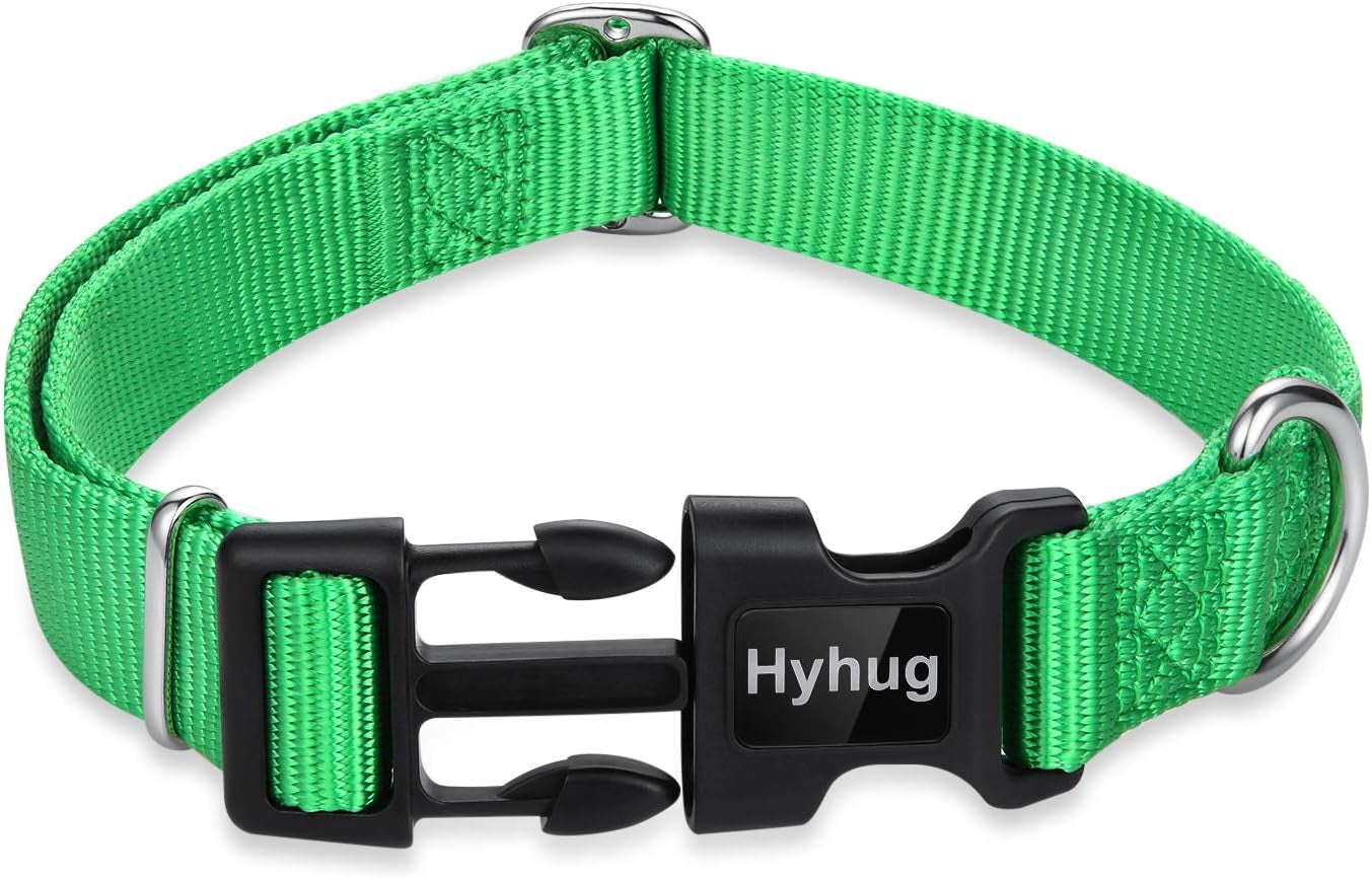Medium Dog Collar in Lime Green: Heavy-Duty Adjustable Nylon with Quick-Release Buckle