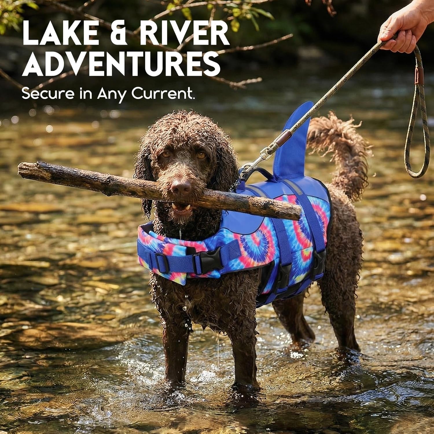 Ultimate Dog Life Jacket - Premium Safety Vest for Swimming and Boating, Stylish Shark Design for All Breeds (Blue Bandhnu, XL)