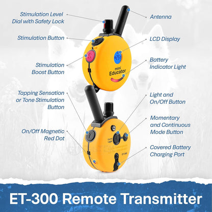 ET-300 Mini E Collar for Dog Training with Remote - 1/2 Mile Range, Waterproof, 100 Blunt Stimulation Levels, Tone or Vibration Mode, Night Light Tracking for Small, Medium & Large Dogs