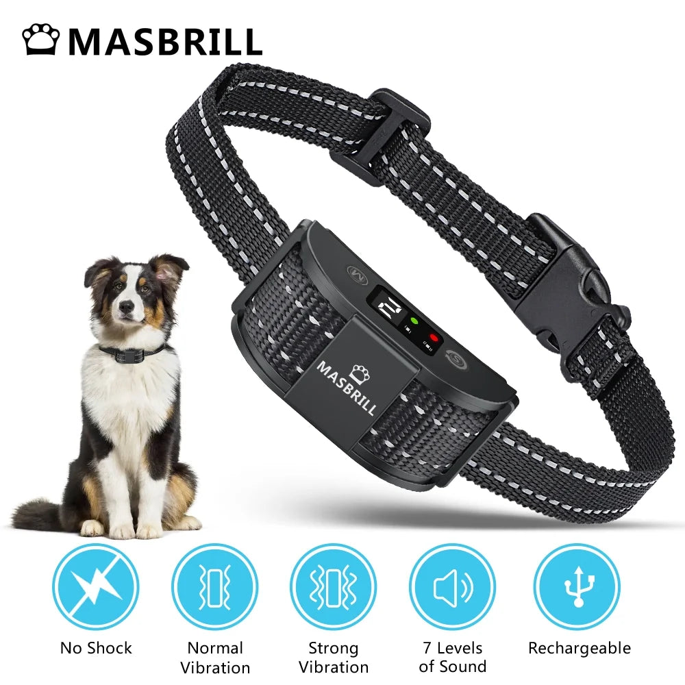 Dog Bark Collar, Rechargeable No Shock anti Bark Collar, Waterproof No Bark Collar for Medium Large Dogs -Black