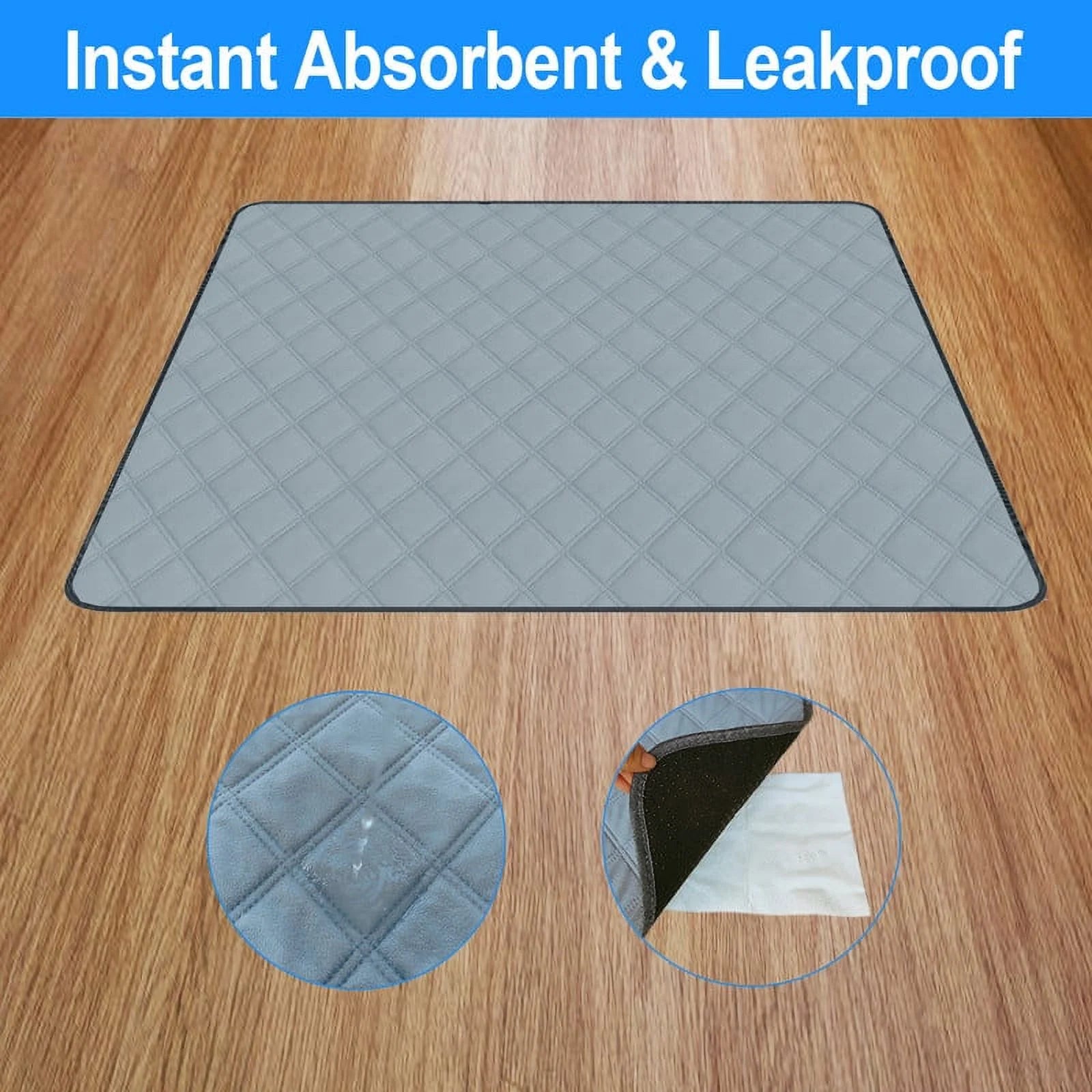 Washable Pee Pads for Dogs, Puppy Pads for Potty Training with Leakproof Bottom. Light Gray, 6 Pack, 20"X28"