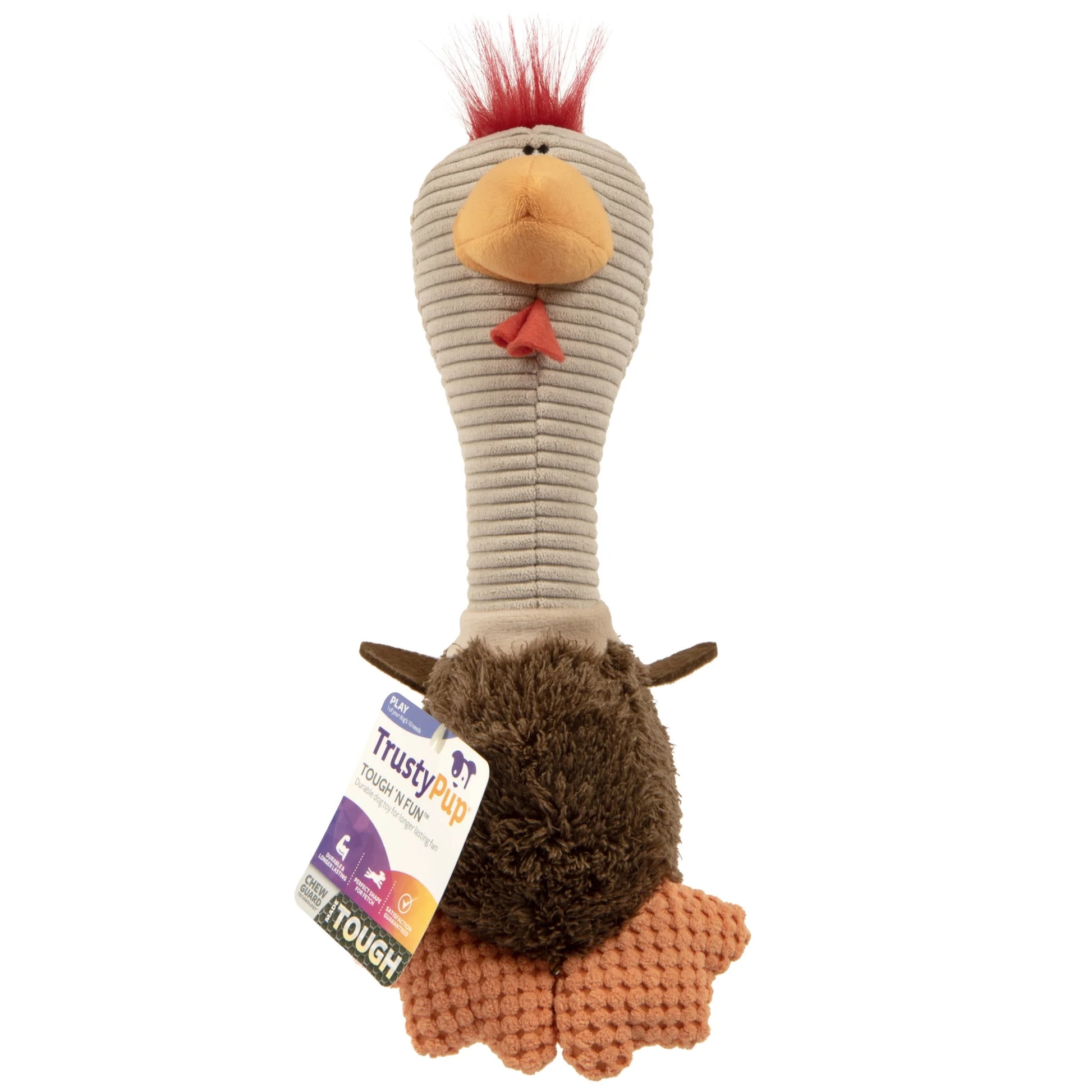Tough 'N Fun Long Neck Rowdy Rooster Squeaky Chew Guard Dog Toy, Brown Large