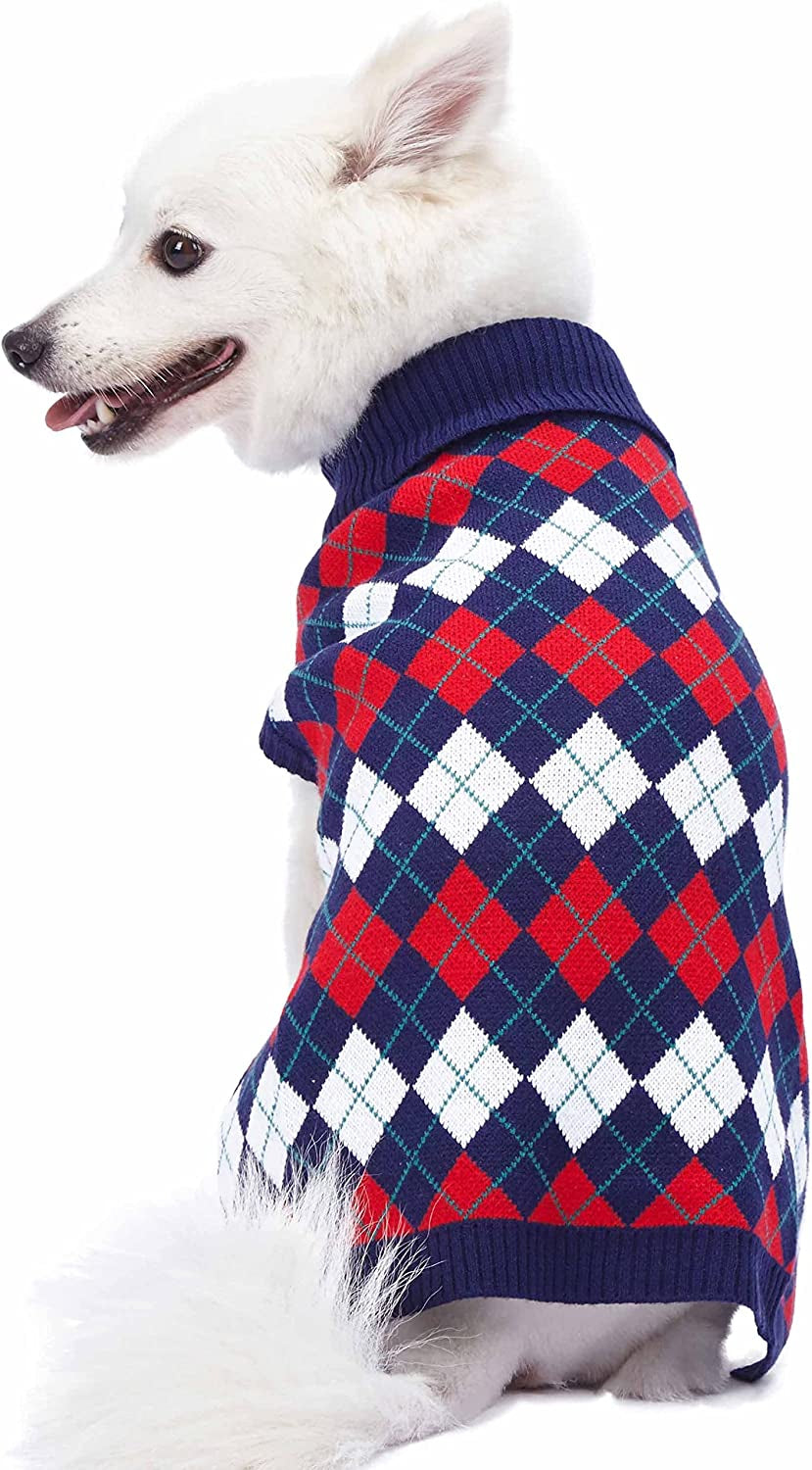 Chic Navy Blue Argyle Dog Sweater - Ideal for 10" Back Length, Single Pack