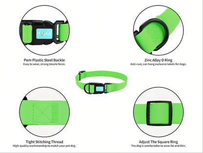 Waterproof Adjustable Dog Collars for Small, Medium, and Large Breeds - Easy to Clean (Green, Size S)