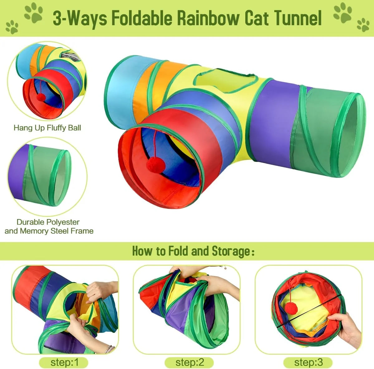 Ultimate 32-Piece Cat Toy Set with Rainbow Tunnel, Feather Teasers, Crinkle Balls & Spring Toys for Endless Fun!