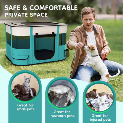 Portable Foldable Pet Playpen - Versatile Indoor/Outdoor Exercise Kennel with Removable Shade Cover for Dogs and Cats (Medium)