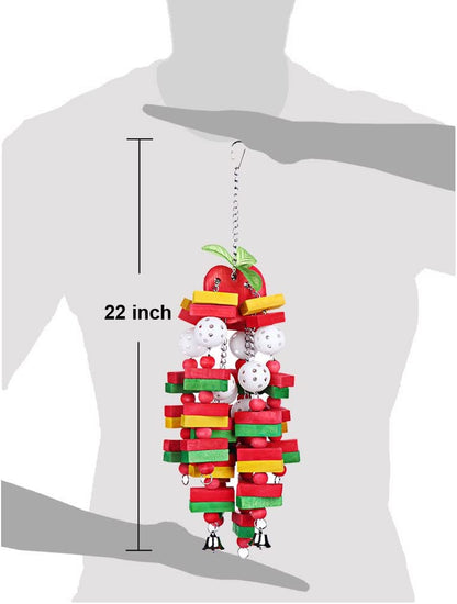 Extra-Large 22-Inch Apple Chewing Toy for Medium to Large Birds - Ideal for African Greys, Macaws, Cockatoos, Eclectus, and Amazons