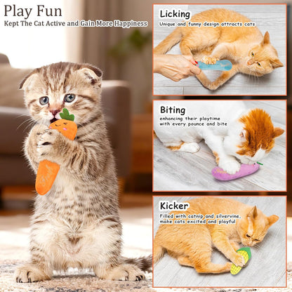Interactive Plush Catnip Toys for Kittens - 5 Pack Fun Vegetable Shapes for Dental Care and Playtime