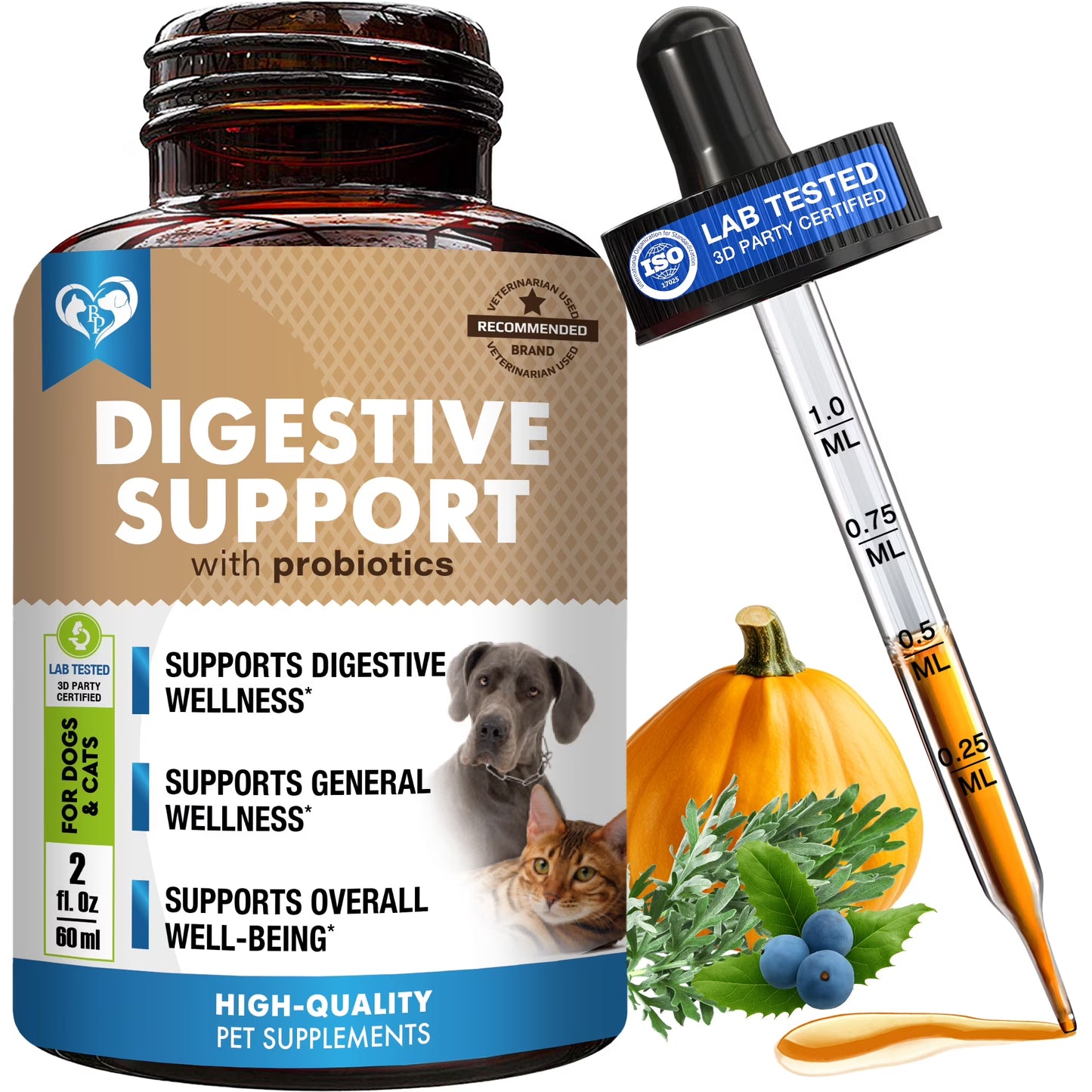 Natural Digestive Support for Dogs & Cats – Herbal Blend with Probiotics – Supports Normal Gut & Flora Balance – Daily Wellness Formula