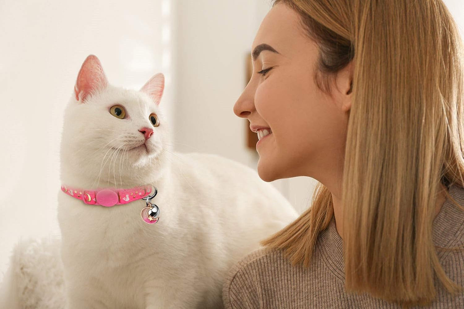 Charming 2-Pack Adjustable Cat Collars with Glow-in-the-Dark Moons and Stars Design - Perfect for Small Breeds!