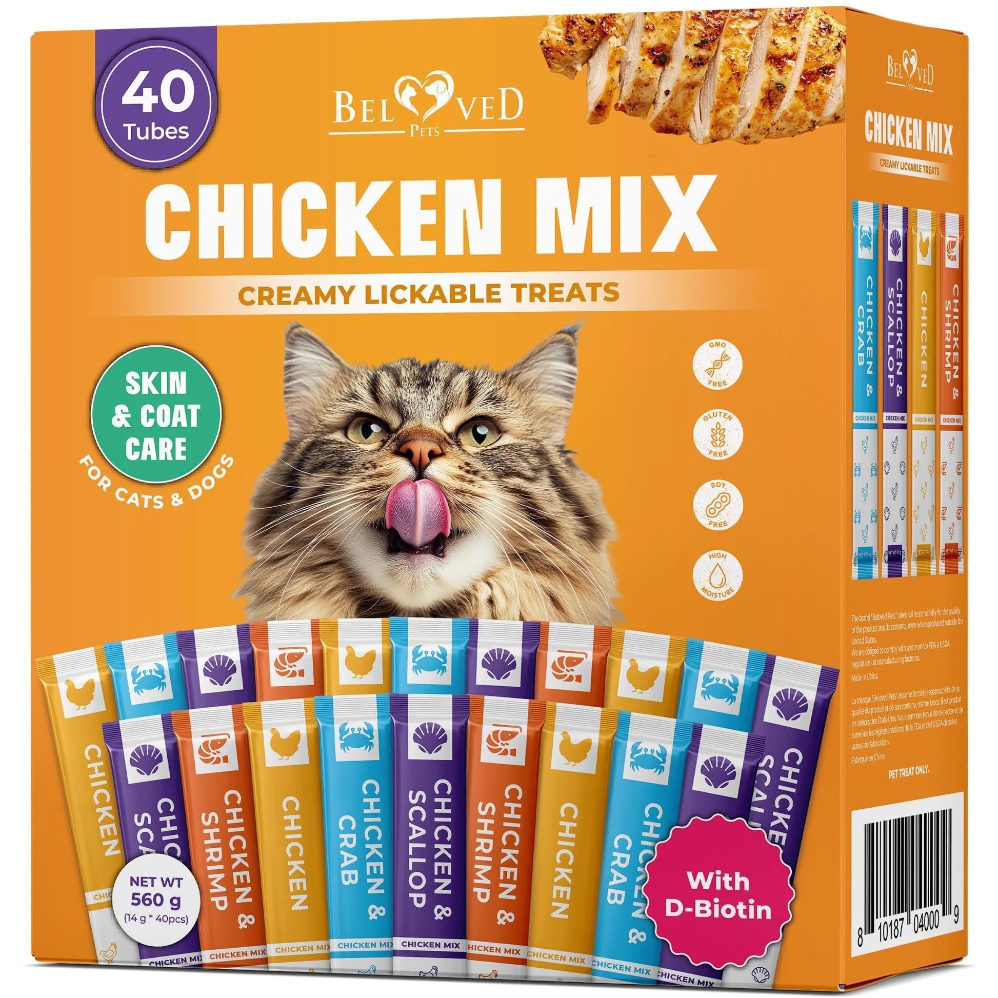 Creamy Lickable Cat Treats & Wet Squeeze Tubes 40 Sticks Flavors Mix Liquid Snacks Skin & Coat Care Multivitamin Treats for Cats & Small Dogs Lick Up