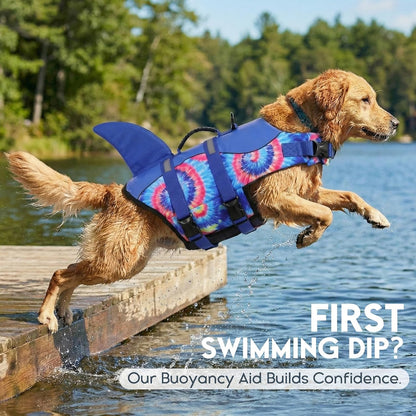 Ultimate Dog Life Jacket - Premium Safety Vest for Swimming and Boating, Stylish Shark Design for All Breeds (Blue Bandhnu, XL)