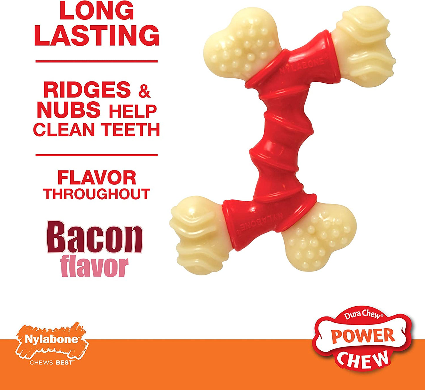 Double Bone Power Chew Toy for Aggressive Chewers - Bacon Flavor, X-Large (50+ lbs)
