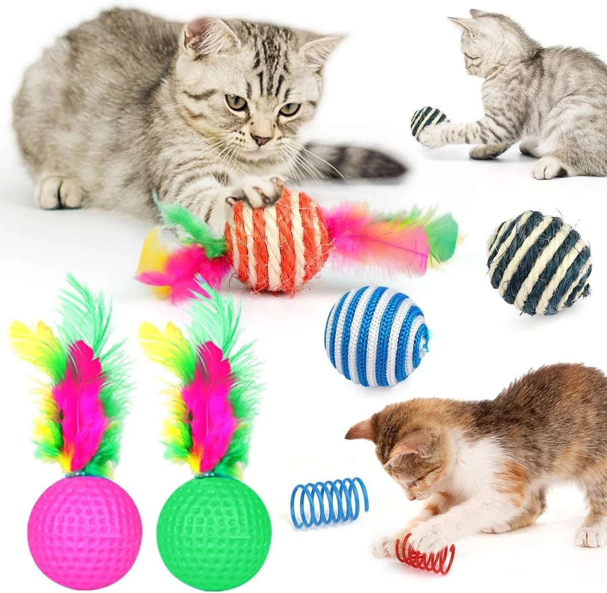 Ultimate 32-Piece Cat Toy Set with Rainbow Tunnel, Feather Teasers, Crinkle Balls & Spring Toys for Endless Fun!