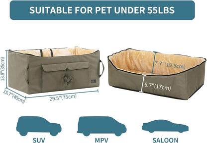Premium Dog Booster Seat for 2 Small Dogs or 1 Medium Dog up to 45 lbs - Spacious Car Seat with 2 Large Pockets for Cars, Trucks, and SUVs (Large, Dark Brown)