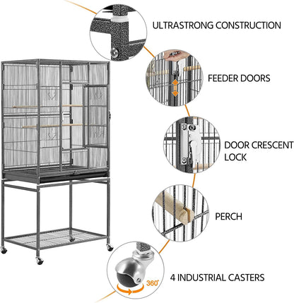 Spacious 54-Inch Wrought Iron Bird Cage for Small Parrots, Parakeets, and Finches - Perfect Home for Your Feathered Friends!