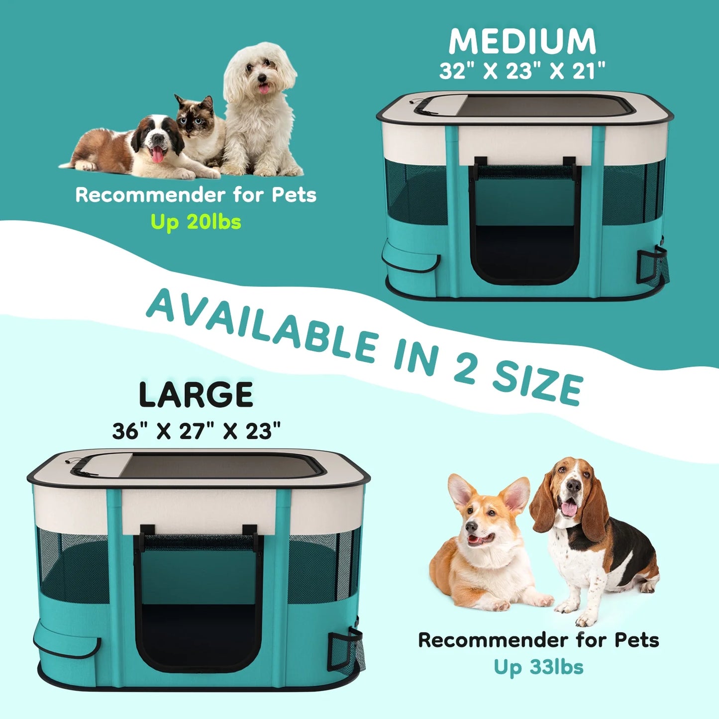 Portable Foldable Pet Playpen - Versatile Indoor/Outdoor Exercise Kennel with Removable Shade Cover for Dogs and Cats (Medium)