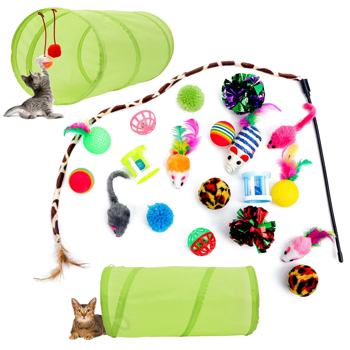 Ultimate 21-Piece Cat Toy Set - Interactive Tunnel, Fluffy Mice, and Crinkle Balls for Endless Fun!