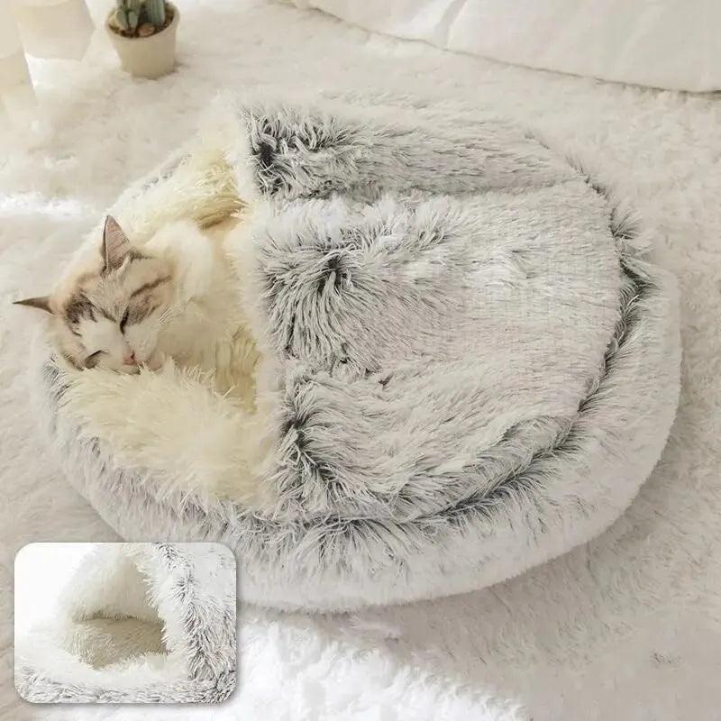 Snuggle Up! 2-in-1 Plush Hooded Pet Bed - Ultra Soft Sleeping Nest for Cats & Small Dogs