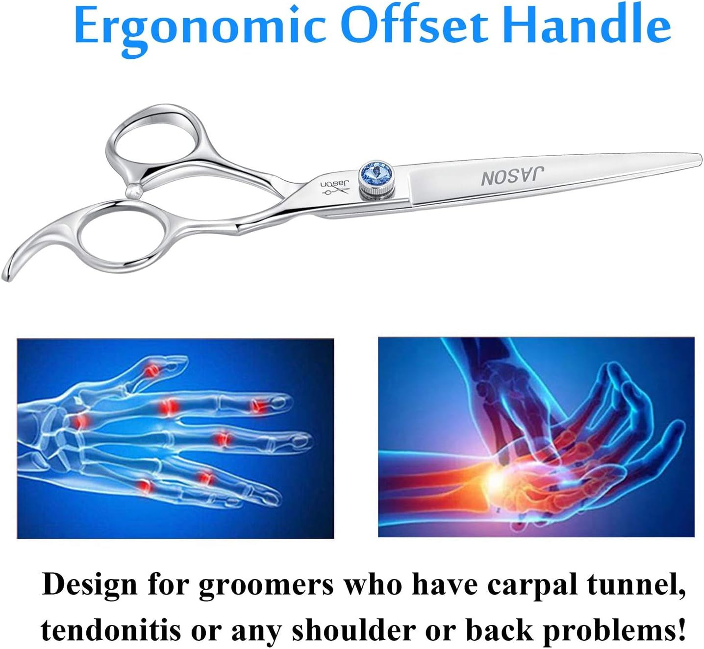 7-Inch Ergonomic Dog Grooming Scissors - Premium Pet Grooming Shears with Offset Handle and Jewelled Screw, Ideal for Cats and Dogs, Comfortable and Sharp, Perfect Holiday Gift