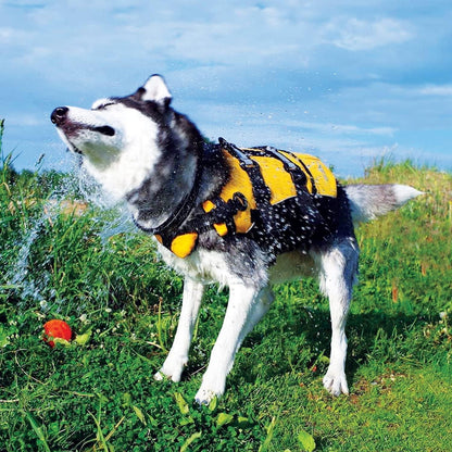 DFD Dog Life Jacket - Adjustable & Reflective Safety Vest for Swimming - Enhanced Flotation with Durable Grab Handle - Medium Size, Bright Yellow