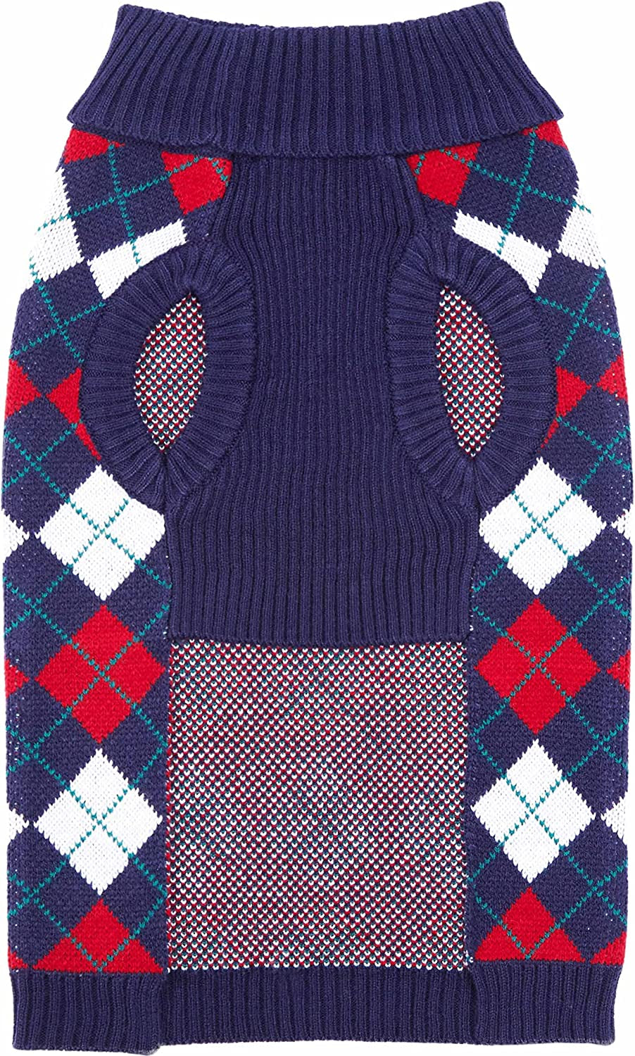 Chic Navy Blue Argyle Dog Sweater - Ideal for 10" Back Length, Single Pack