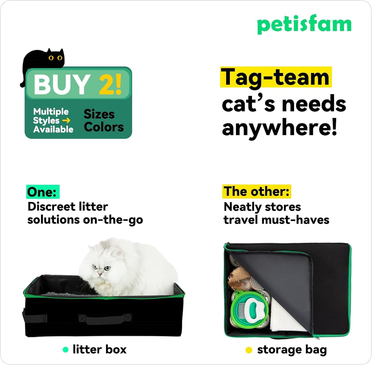 Portable Travel Litter Box for Cats with Lid to Contain Litter and Odor. Easy to Carry, Clean and Store. Easy for Car Travel, Hotle Stays, Flying with Cats