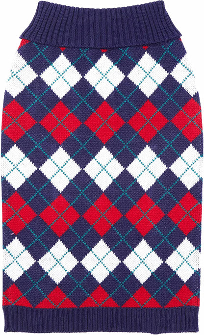 Chic Navy Blue Argyle Dog Sweater - Ideal for 10" Back Length, Single Pack