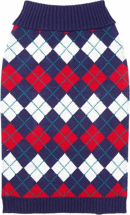 Chic Navy Blue Argyle Dog Sweater - Ideal for 10" Back Length, Single Pack
