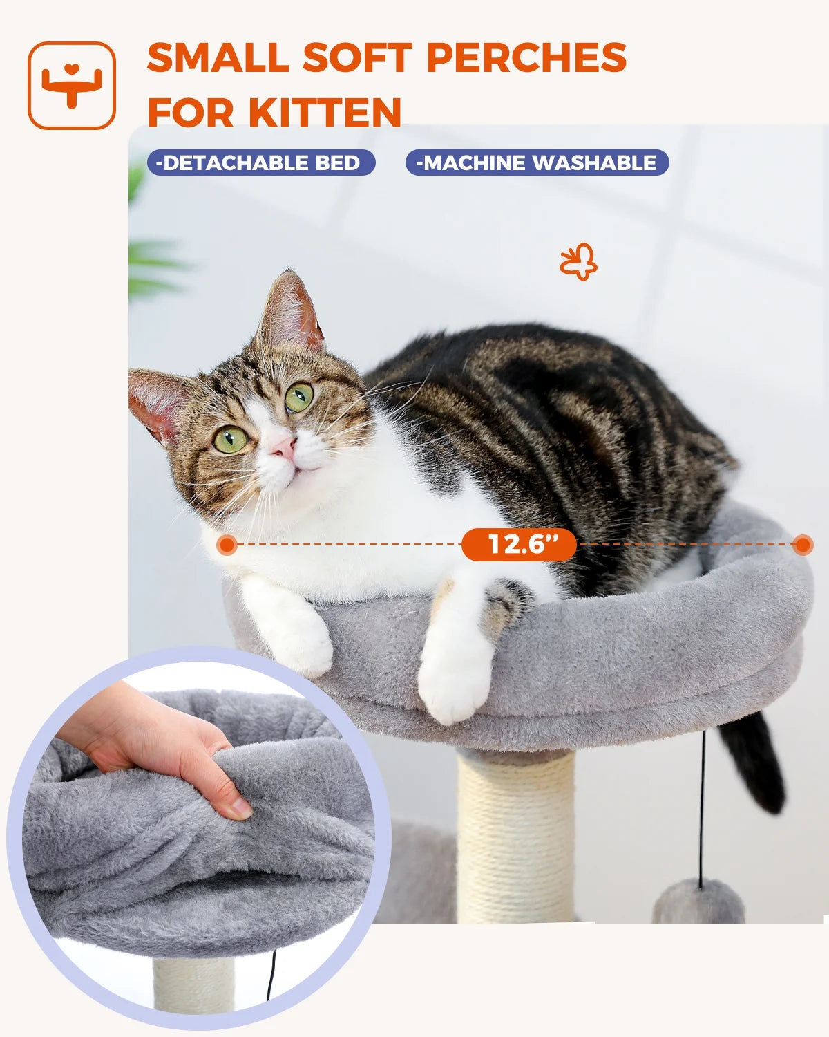 Deluxe 32.7" Gray Cat Tree - Cozy Condo & Scratching Posts with Self-Grooming Toy for Kittens