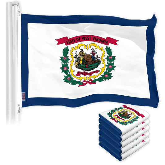 G128 5 Pack: West Virginia WV State Flag 3X5 Ft Liteweave Pro Series Printed 150D Polyester Indoor/Outdoor, Vibrant Colors, Brass Grommets, Thicker and More Durable than 100D 75D Polyester