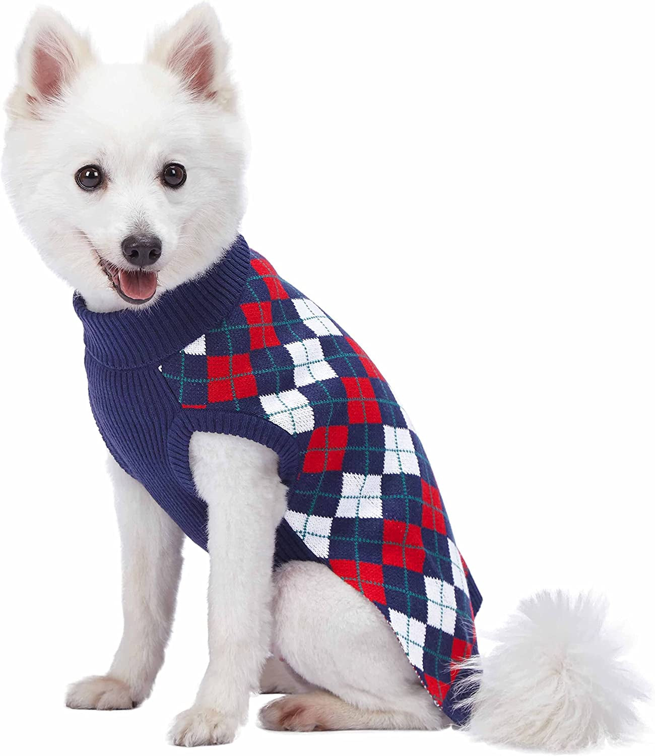 Chic Navy Blue Argyle Dog Sweater - Ideal for 10" Back Length, Single Pack