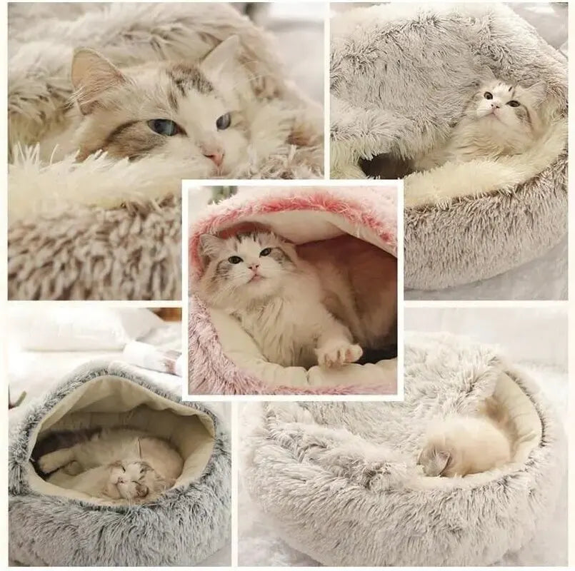 Snuggle Up! 2-in-1 Plush Hooded Pet Bed - Ultra Soft Sleeping Nest for Cats & Small Dogs