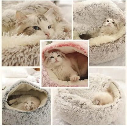 Snuggle Up! 2-in-1 Plush Hooded Pet Bed - Ultra Soft Sleeping Nest for Cats & Small Dogs