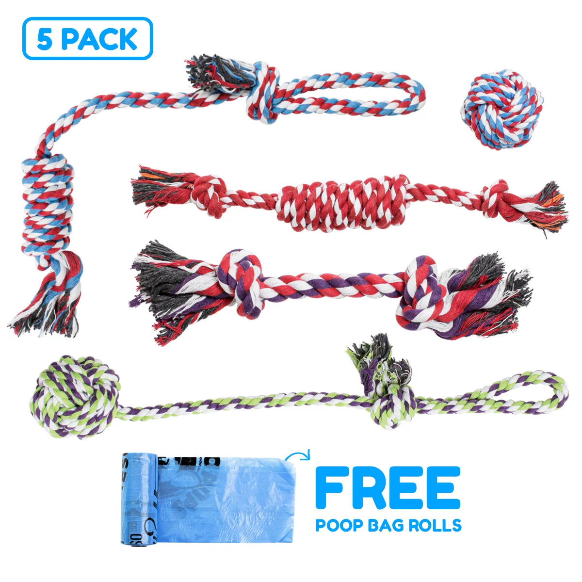 Pacific Pups 5-Pack Rope Dog Toys - Perfect for Small & Medium Dogs - Durable, Fun, and Safe!