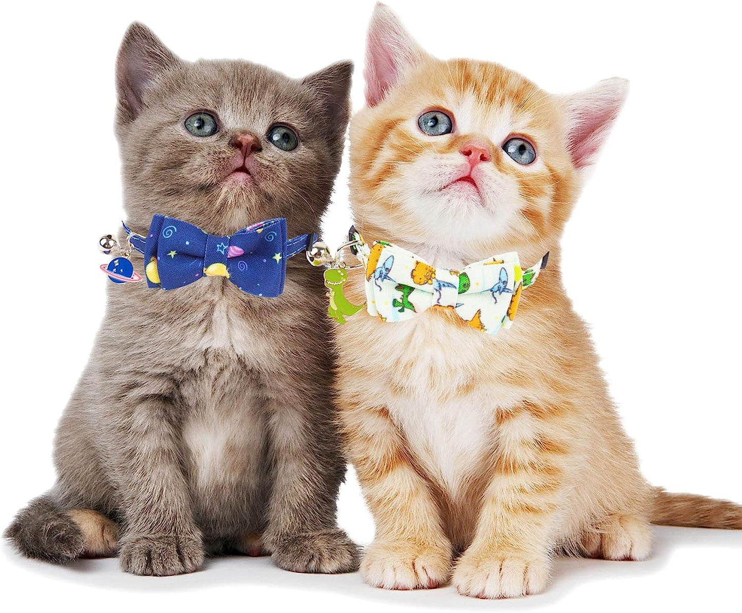 Stylish Breakaway Cat Collar Set with Removable Dinosaur Bow Tie and Bell - Perfect for Kittens and Cats (Adjustable 7.5" - 10.5")